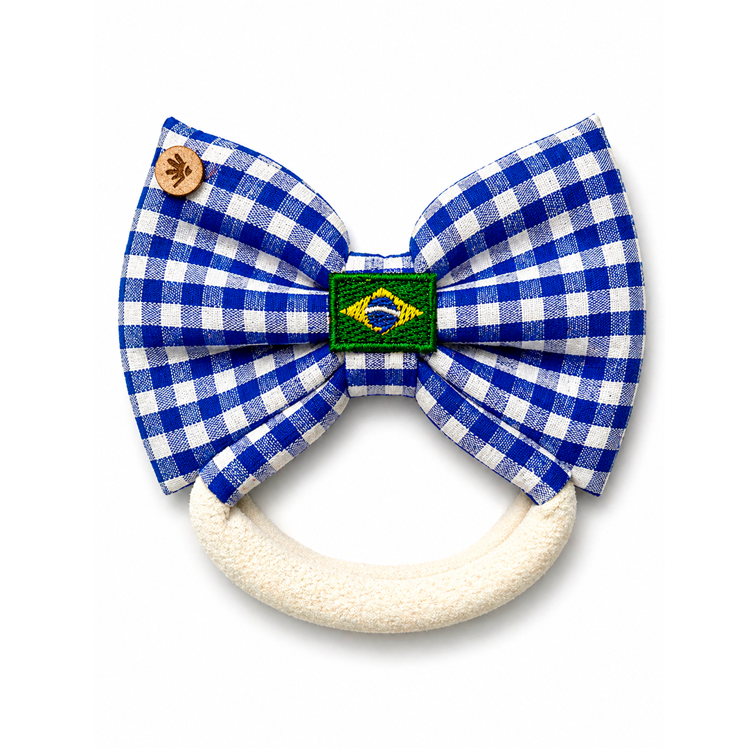 Laço Tiara Xadrez Azul